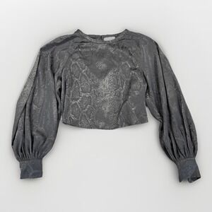 Black Snakeskin Print Balloon Sleeve Top Womens M Romantic‎ Goth Minimalist